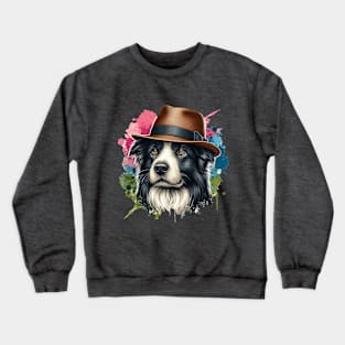 Border Collie Wearing Straw Hat Crewneck Sweatshirt